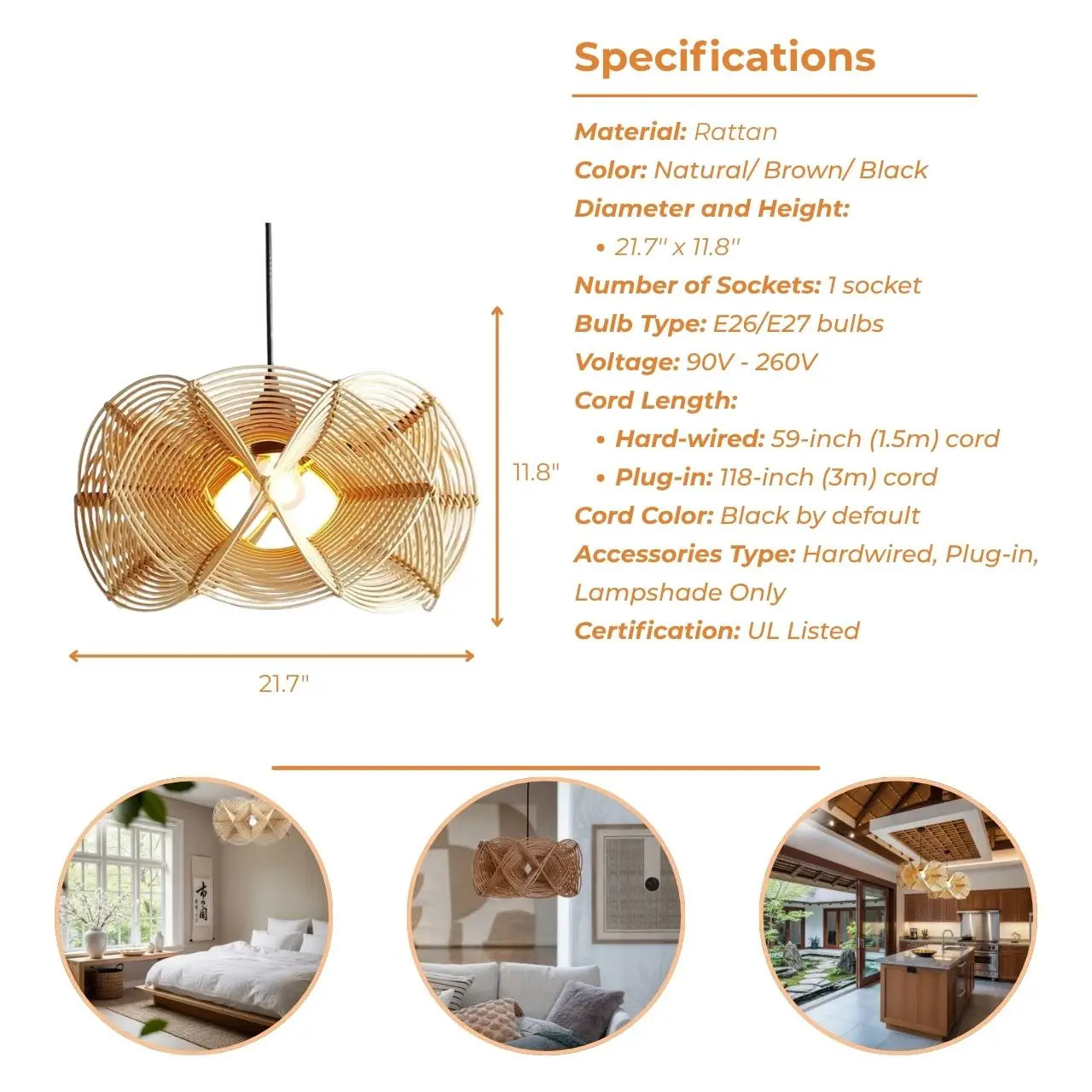 Mid-century organic ceiling fixture blending classic charm with modern rattan textures.