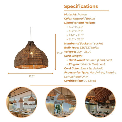 Mid-century organic rattan ceiling fixture blending classic charm with modern woven textures.