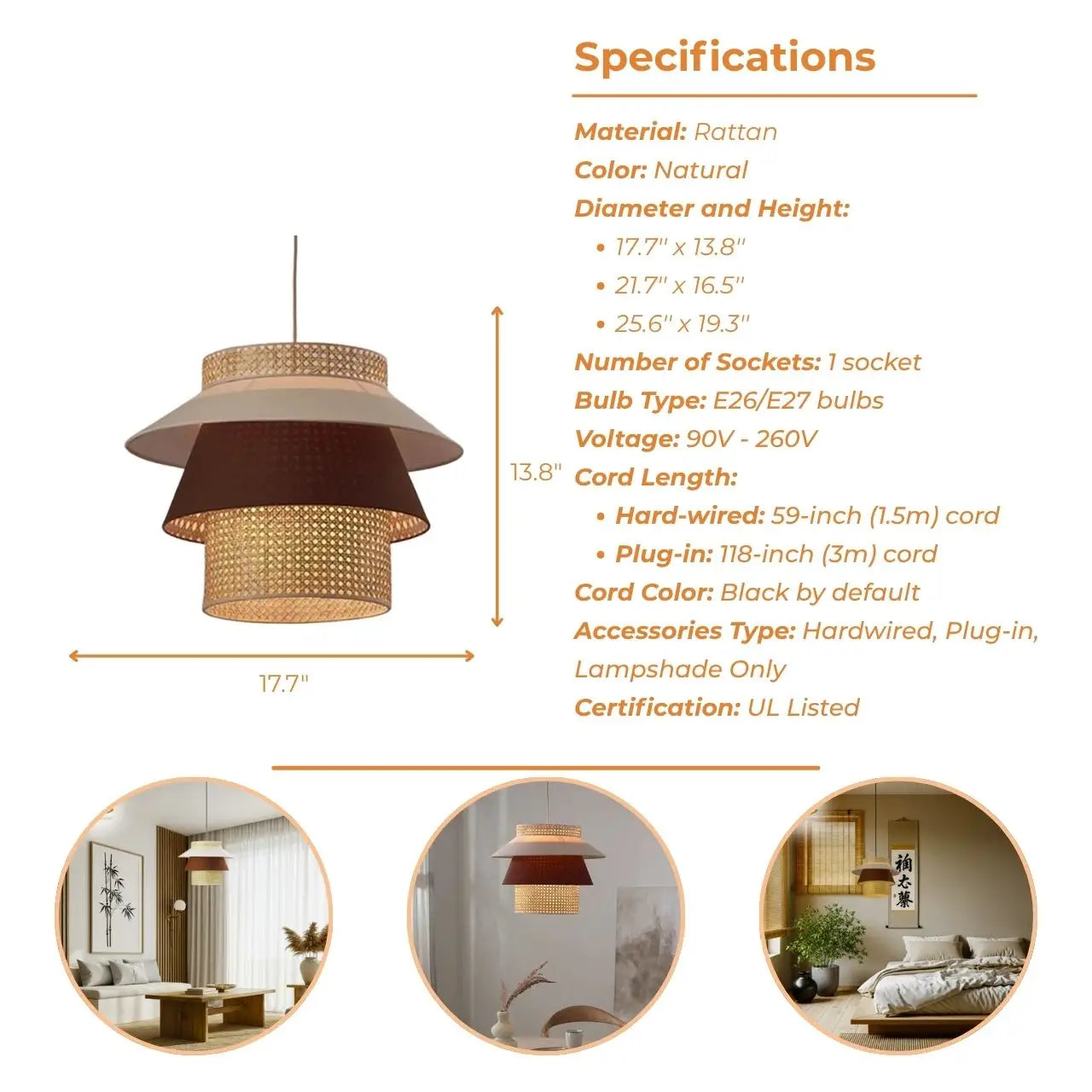 Mid-century organic tiered ceiling fixture blending classic charm with modern rattan and fabric textures.