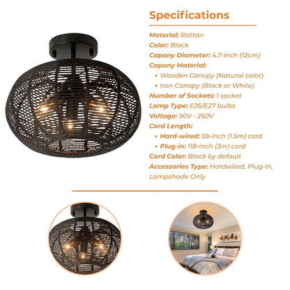 Mid-century organic woven ceiling fixture blending classic charm with modern textures.