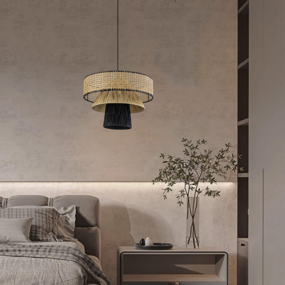 Minimalist 3-tier woven bamboo pendant light fixture