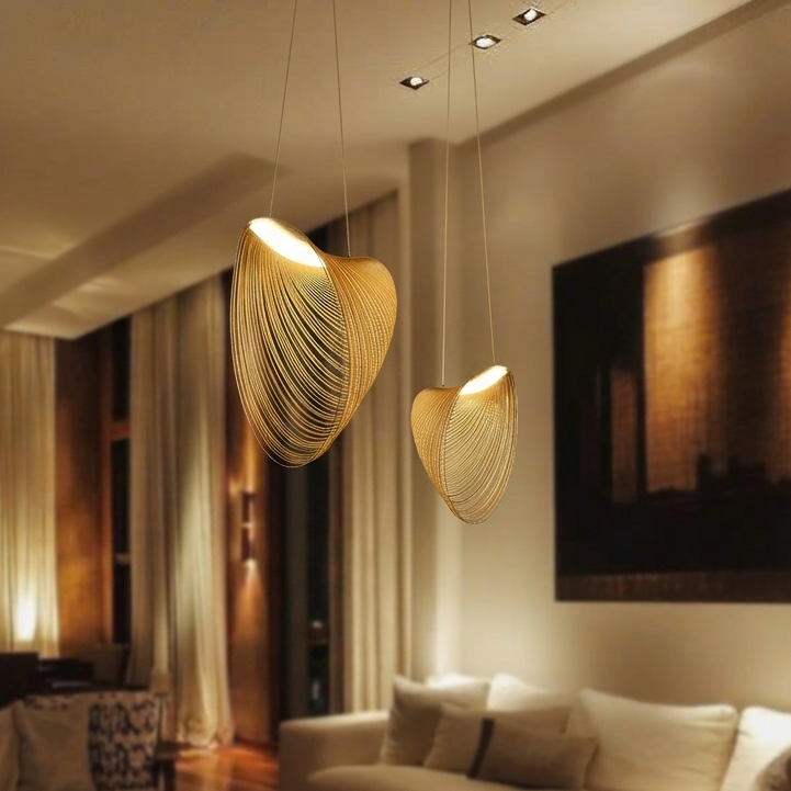 Minimalist abstract wave chandelier as a focal point for the living room