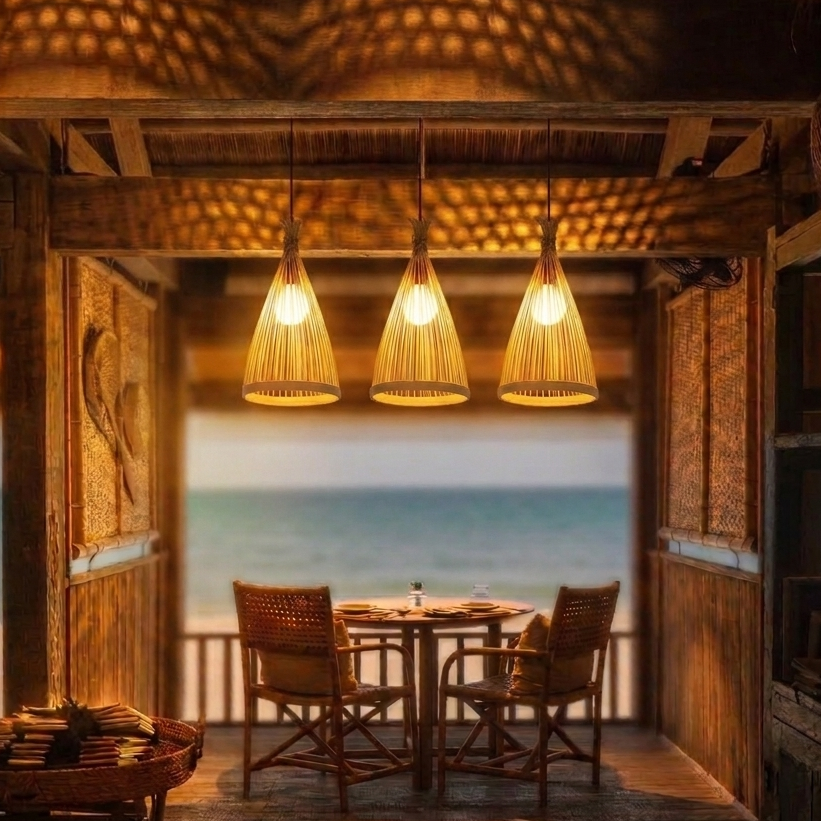 Minimalist bamboo pendant light ideal for modern commercial dining venues