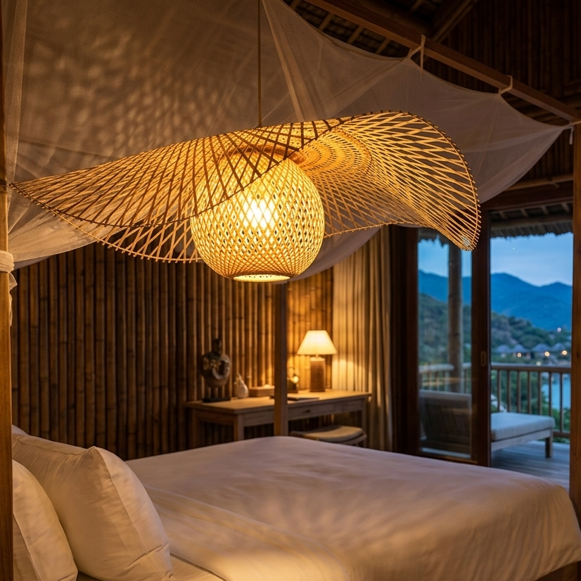 Minimalist sun-shaped bamboo pendant lighting