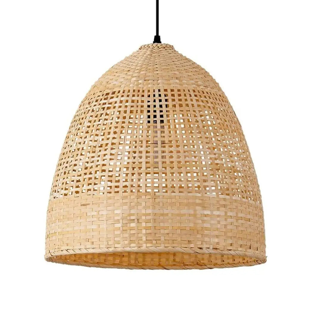 Minimalist Japandi style woven bamboo pendant light, perfect for simple and functional decor.