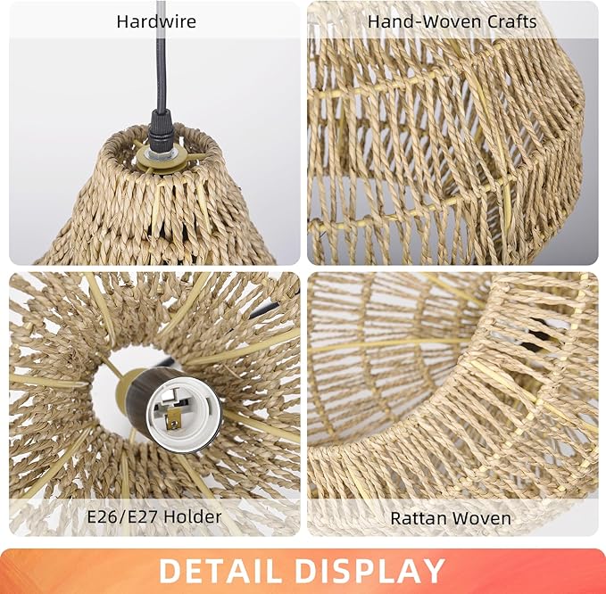 Minimalist natural fiber bell pendant light fixture for clean and serene interior styling