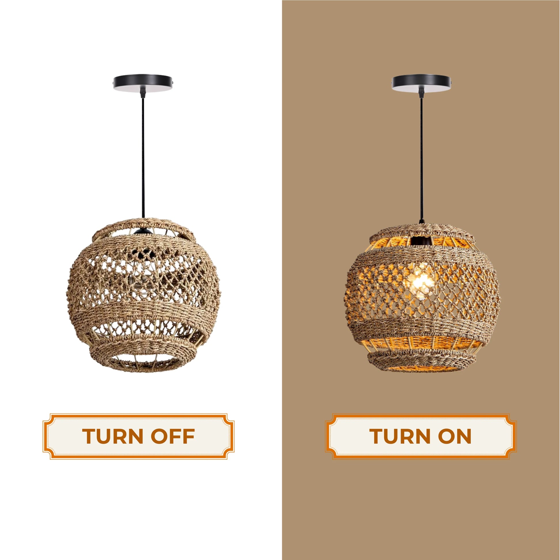 Minimalist natural fiber round pendant light fixture for clean and serene interior styling