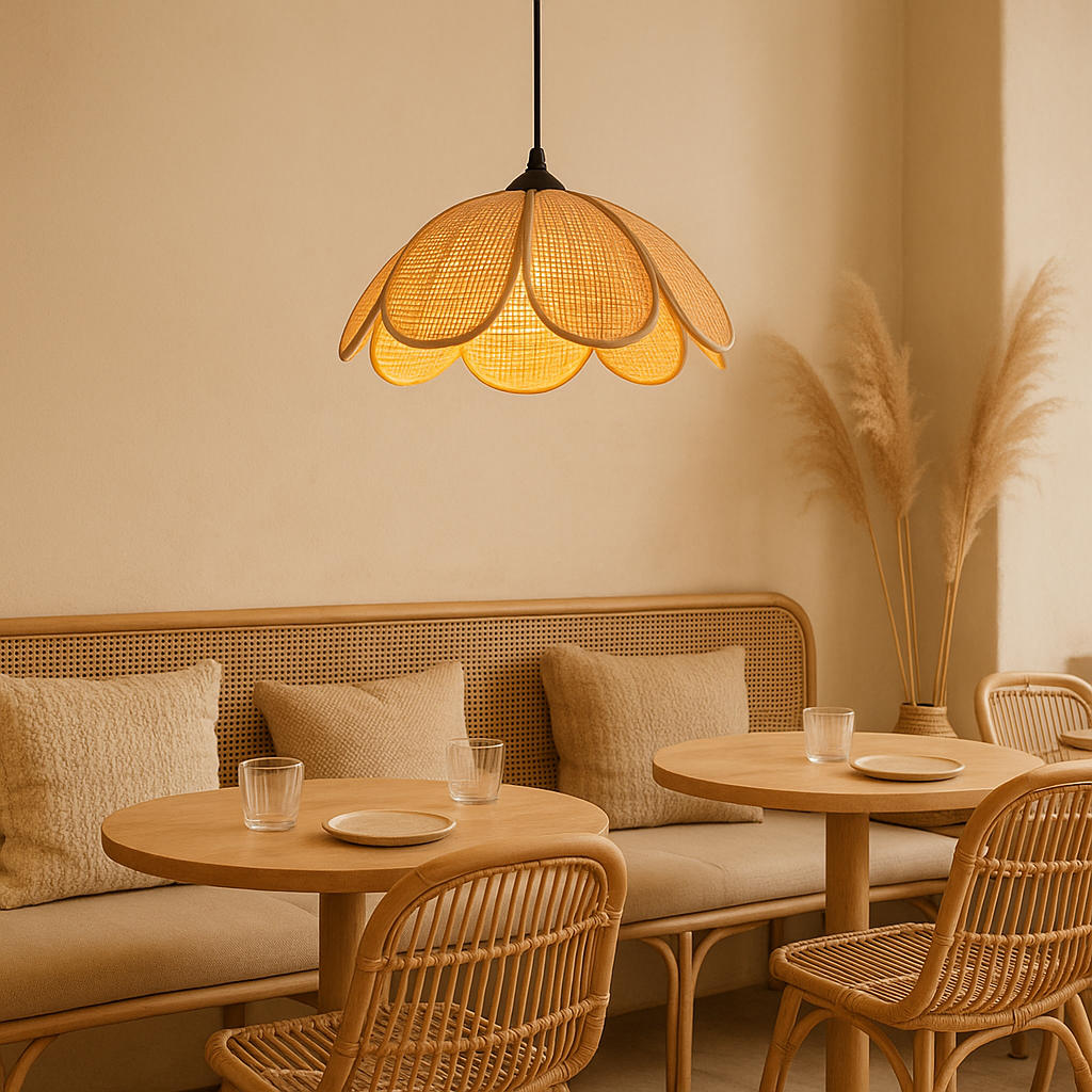 Minimalist rattan bloom pendant light for modern dining spaces