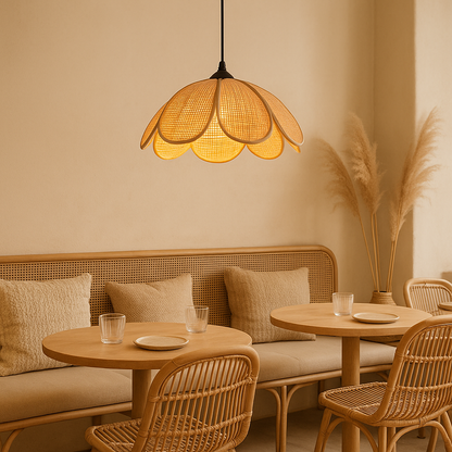 Minimalist rattan bloom pendant light for modern dining spaces