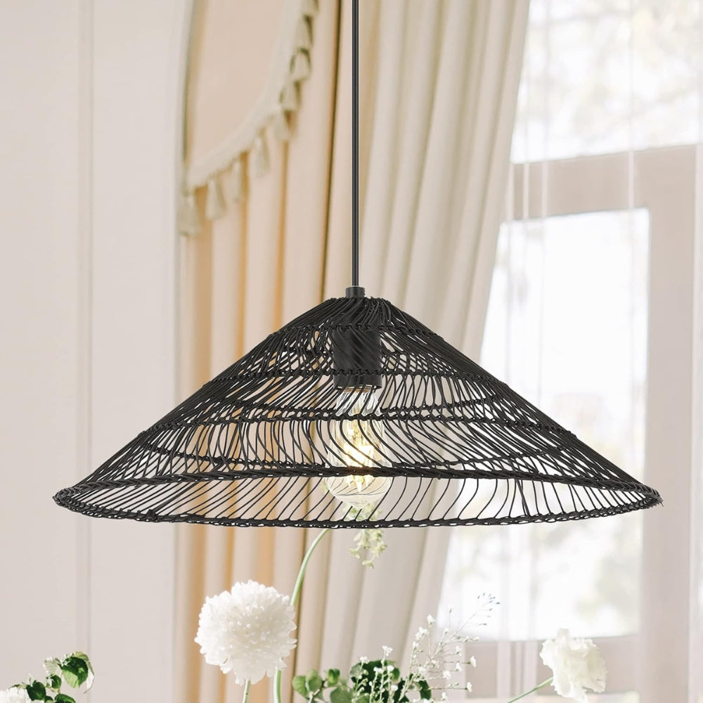 Minimalist wide cone pendant light in black finish
