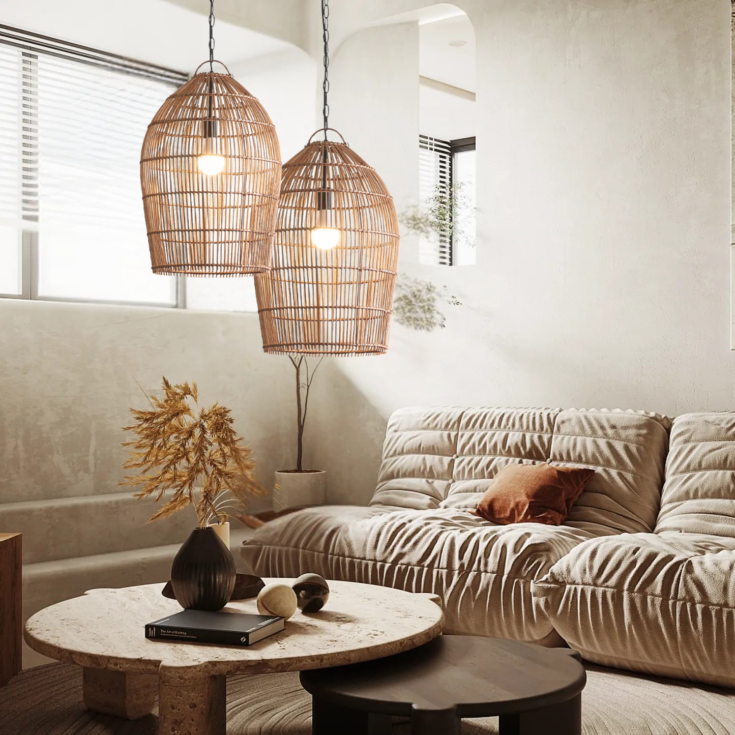 Minimalist woven bamboo hanging lamp for stylish living room decor
