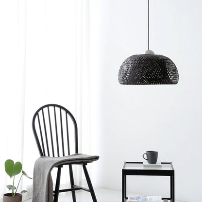 Minimalist woven wicker ceiling light fixture in dark finish