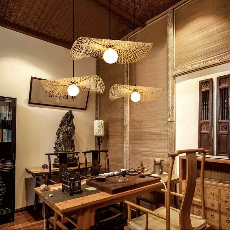 Elegant woven bamboo bloom light for high-end dining area