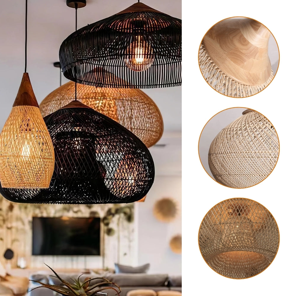 Boho chic artisan woven rattan pendant light