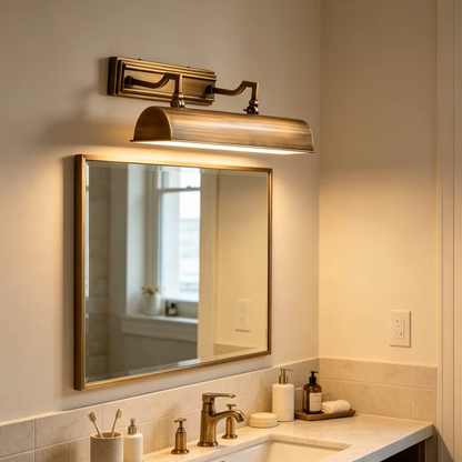 Modern copper vanity wall sconce providing functional task lighting for mirrors