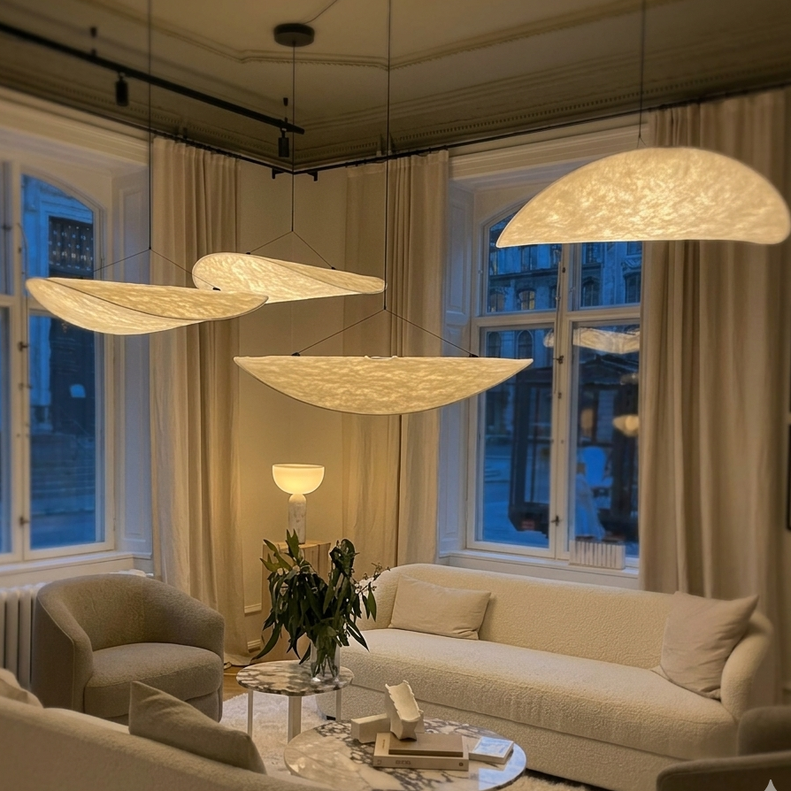 Modern fabric twisted pendant light enhancing living room decor