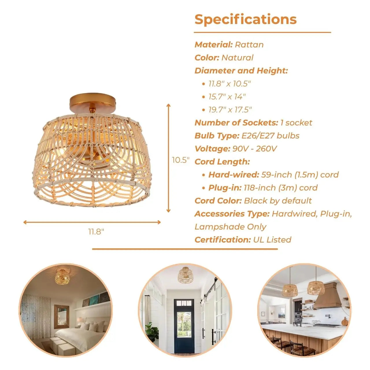 Modern farmhouse bamboo ceiling fixture that brings warm, rustic charm to contemporary room settings.