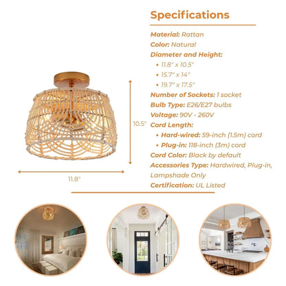 Modern farmhouse bamboo ceiling fixture that brings warm, rustic charm to contemporary room settings.