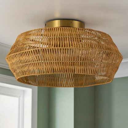 Modern farmhouse jute fixture, bringing authentic, rustic, and warm country charm to ceilings.