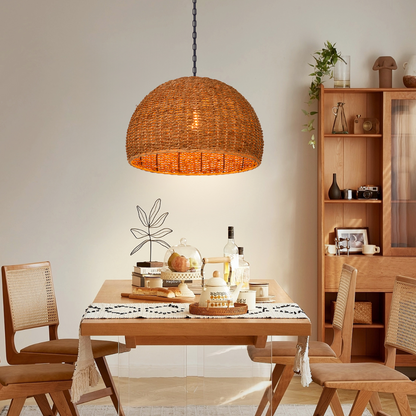 Modern farmhouse style seagrass ceiling pendant for cozy dining spaces
