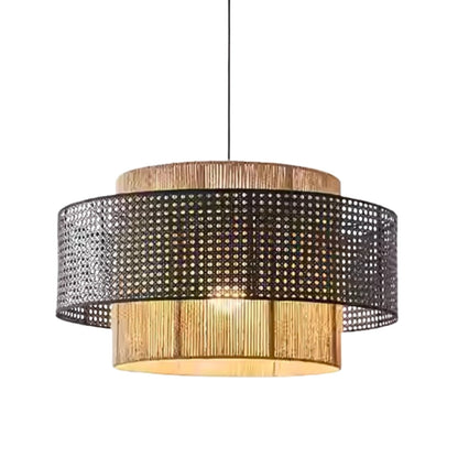 Modern farmhouse textured rattan hanging light fixture