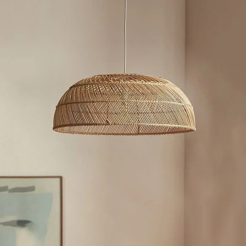 Modern Japandi woven rattan chandelier offering elegant diffused light