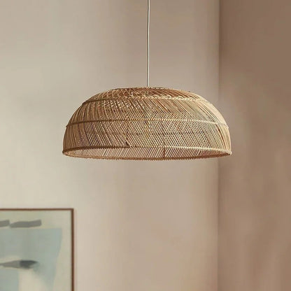 Modern Japandi woven rattan chandelier offering elegant diffused light