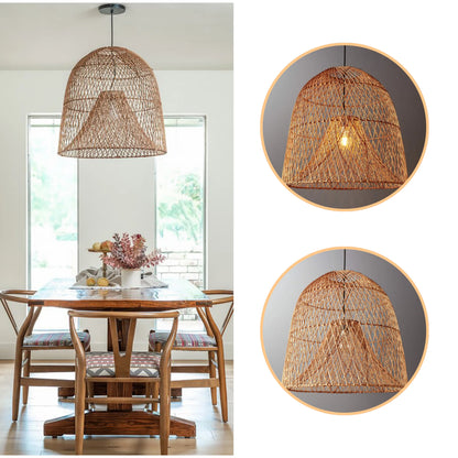 Modern Japandi woven rattan chandelier offering elegant diffused light
