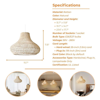 Modern organic bell hanging lamp combining contemporary silhouette with natural material beauty.