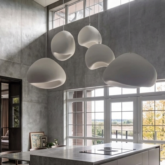Modern organic HDPE pebble pendant light in white finish