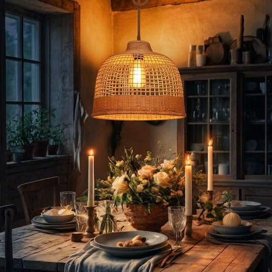 Relaxing Rattan Light Over Bathtub