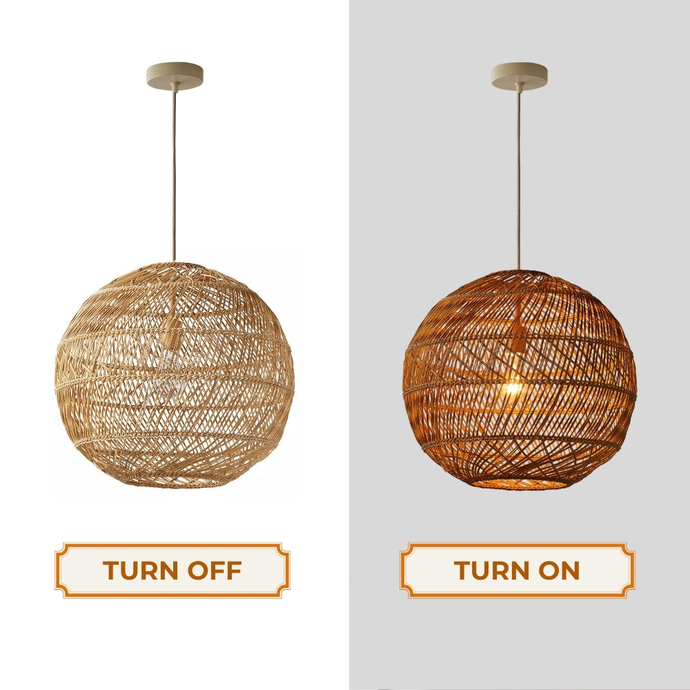 Modern intricate rattan weave ceiling pendant for dining area decor