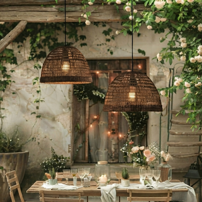 Modern rustic woven dome light combining contemporary style with organic texture