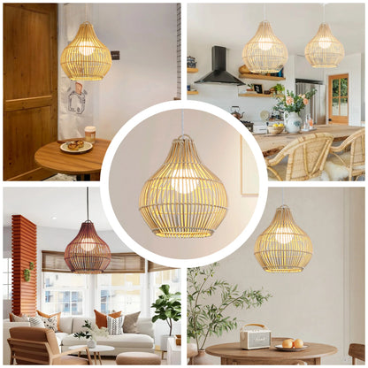 Scandinavian style wicker pendant lamp in natural rattan finish