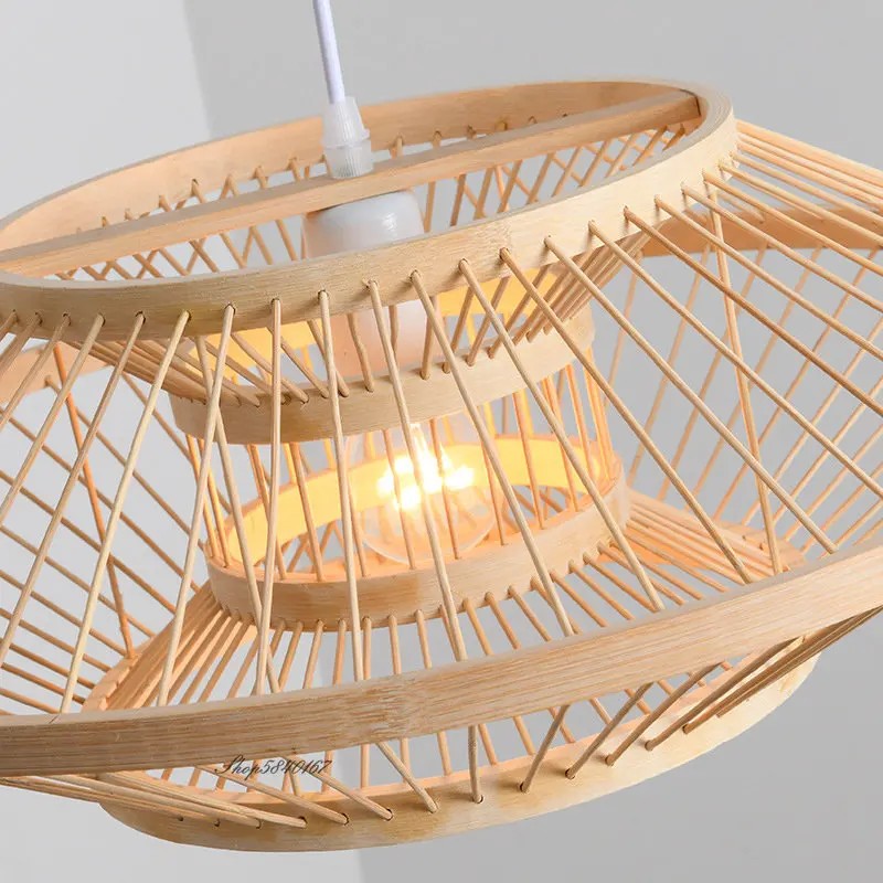 Modern textured bamboo pendant light for a Japandi Zen living environment