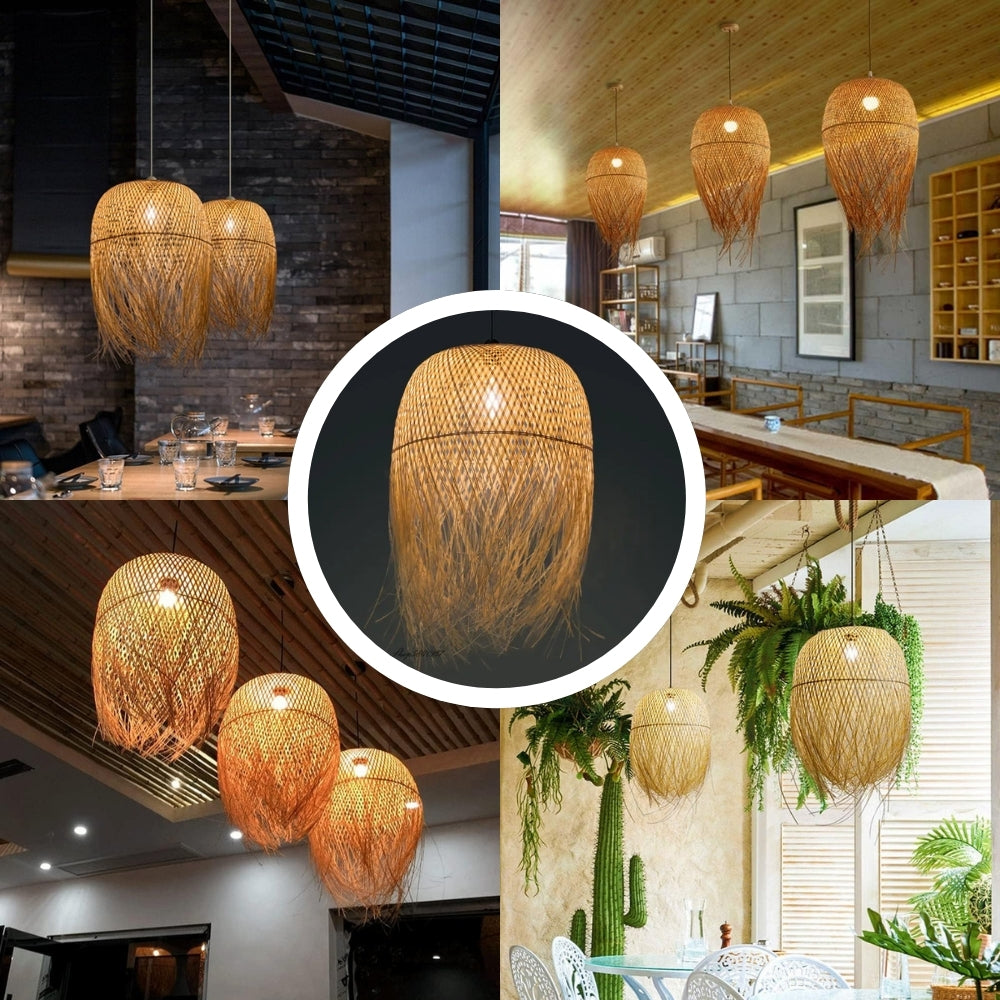 Modern textured fringe pendant light for a Japandi Zen living environment
