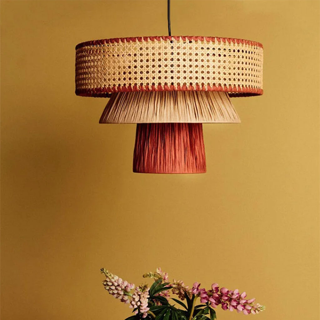 Modern woven rattan chandelier in natural and black