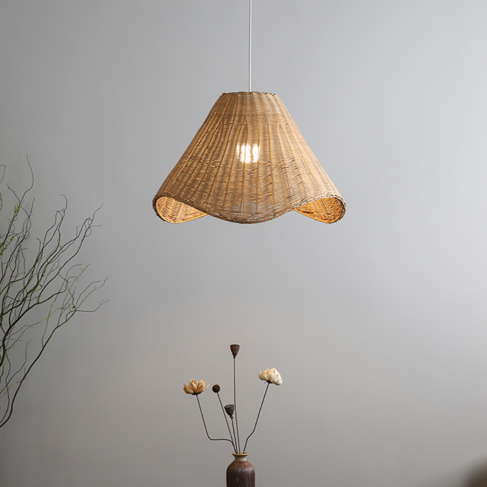 Natural bamboo bell pendant light creating a warm and cozy home ambiance