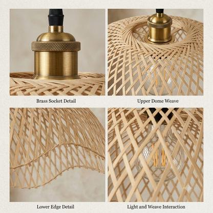 Handcrafted bamboo pendant fixture, organic look for eco-conscious households.