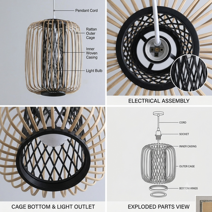 Natural bamboo pendant light, handcrafted for sustainable and healthy interior decor.