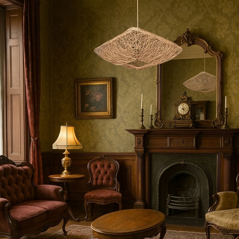 Natural botanical rattan glow light, enhancing a healthy indoor climate with organic materials.