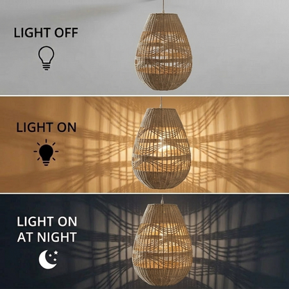 Natural botanical rattan glow pendant fixture, enhancing a healthy indoor climate with organic materials.