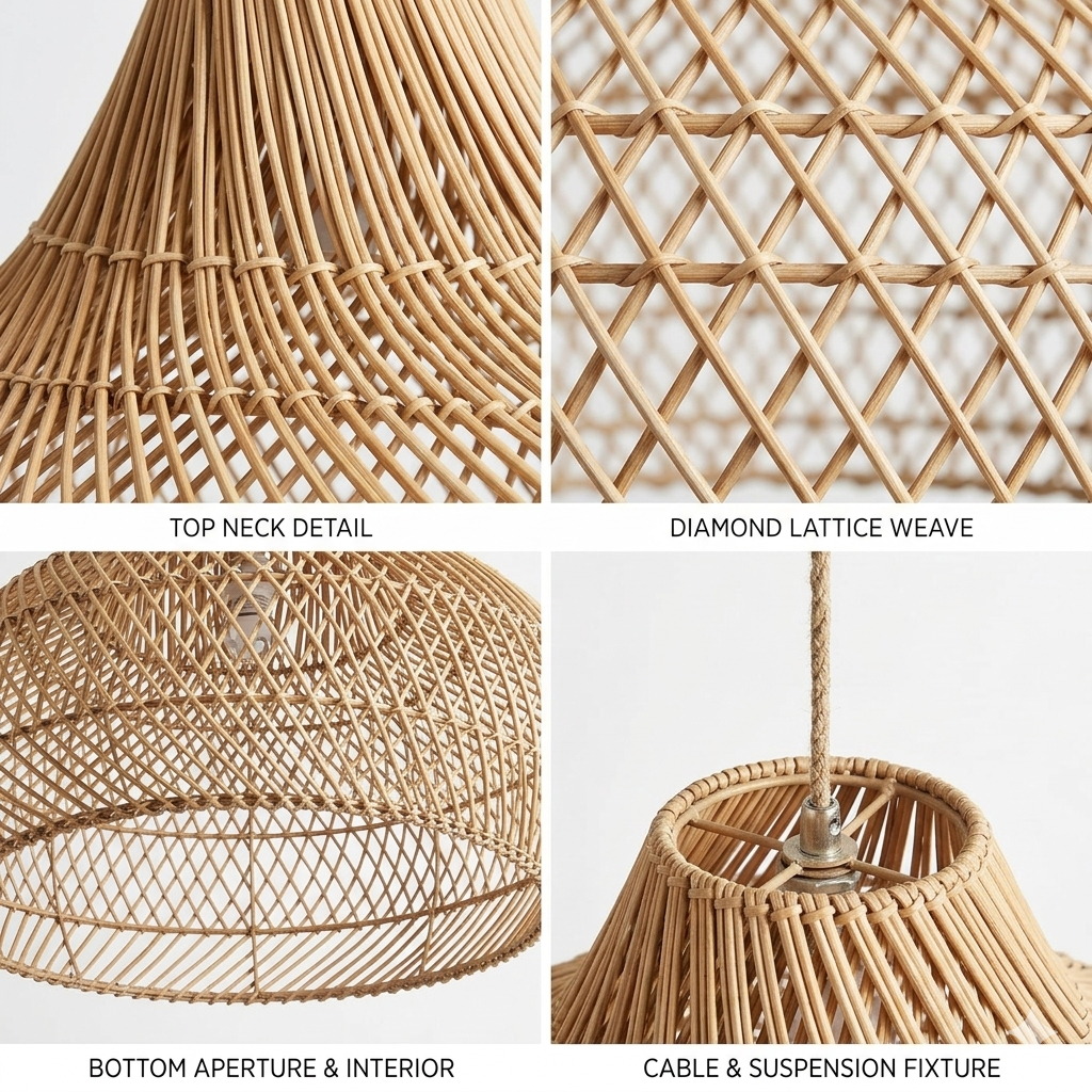 Natural botanical rattan glow pendant fixture, enhancing a healthy indoor climate with organic materials.
