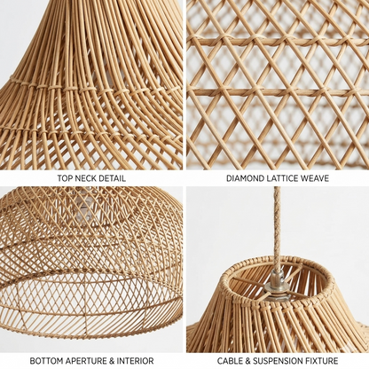 Natural botanical rattan glow pendant fixture, enhancing a healthy indoor climate with organic materials.
