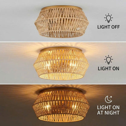 Natural botanical rattan light fixture, enhancing a healthy indoor climate with organic materials.