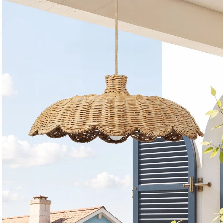 Handwoven natural rattan pendant light with organic texture and sustainable materials