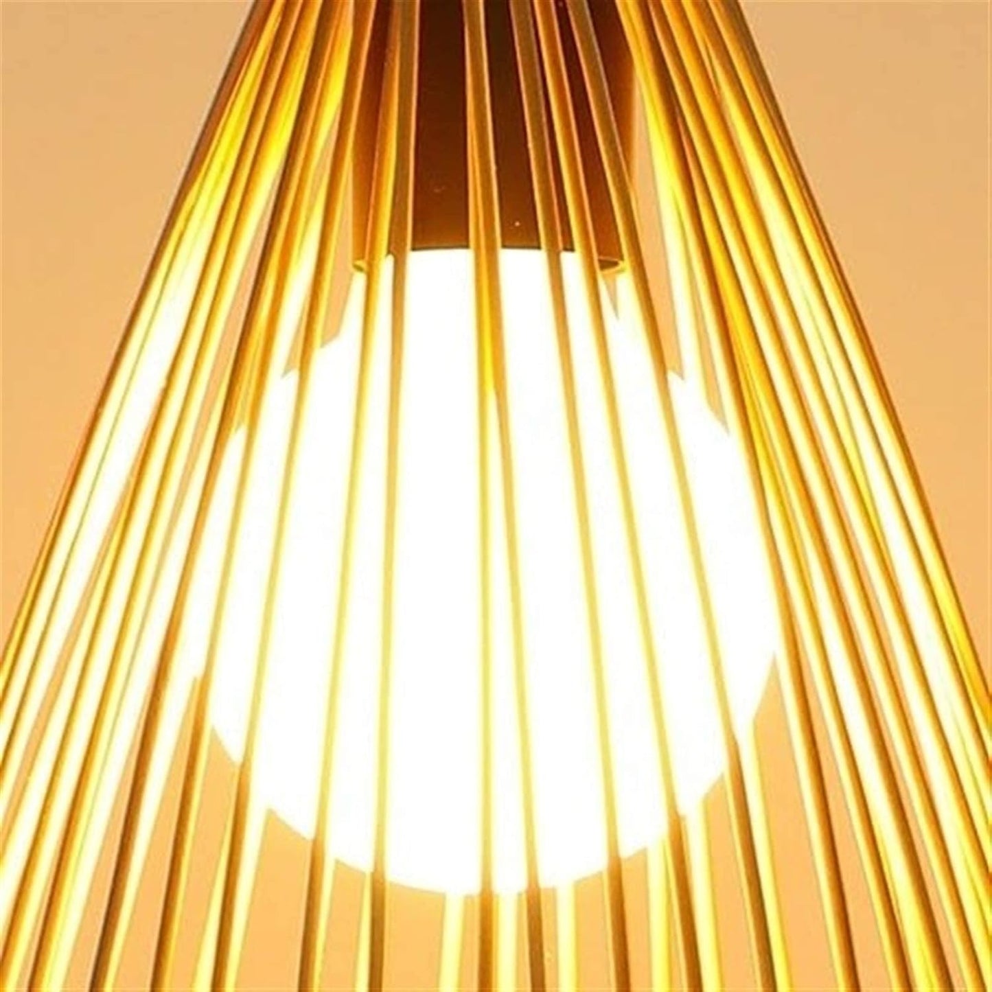 Natural material bamboo weaving light fixture with warm light bulb