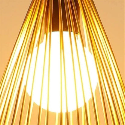 Natural material bamboo weaving light fixture with warm light bulb
