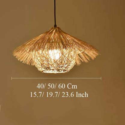 Natural material sustainable hanging light inspired by tropical huts