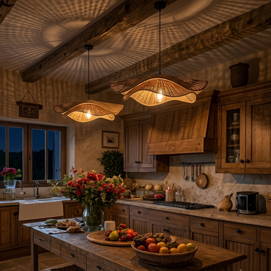Elegant rattan drop light, stylish choice for dining table pendant lighting, wave shape.